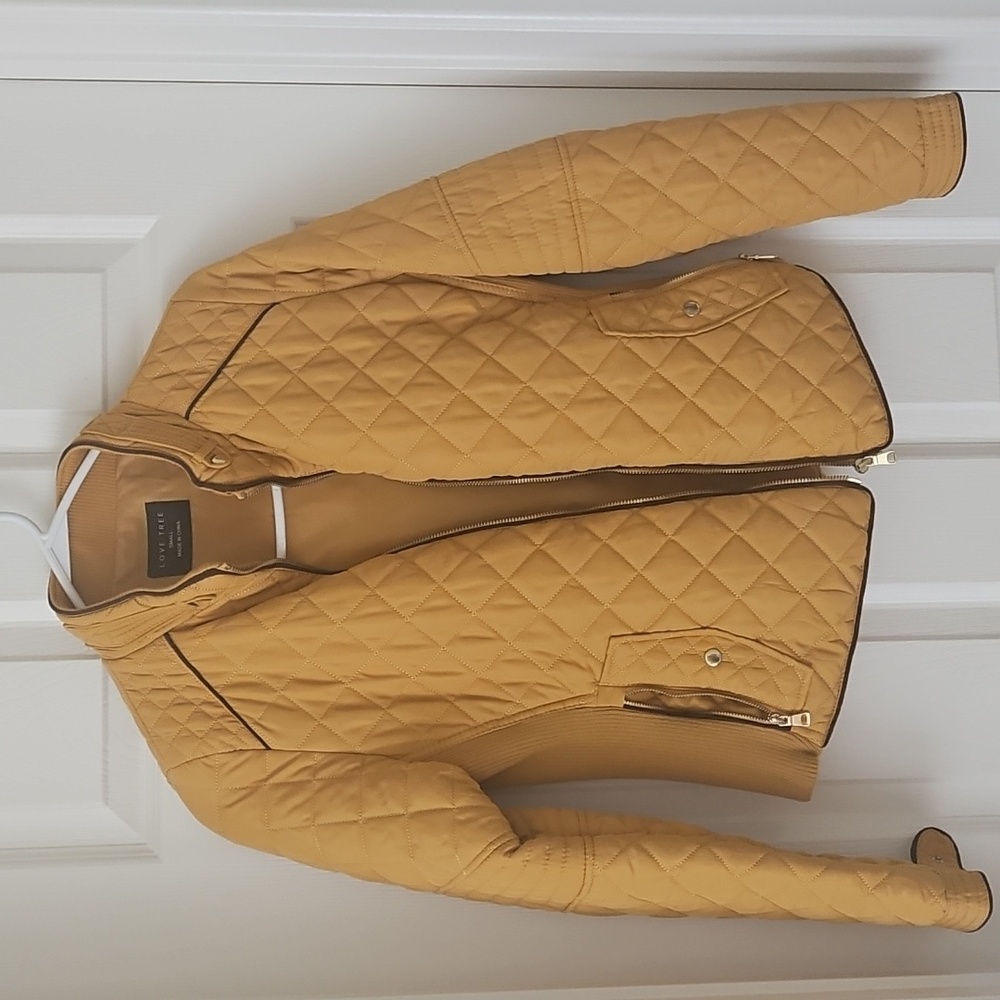 Love Tree Women's Mustard Quilted Bomber Jacket